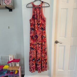 Soft Surroundings XL Maxi Dress Tiered Lined Paisley All Over Print NEW!